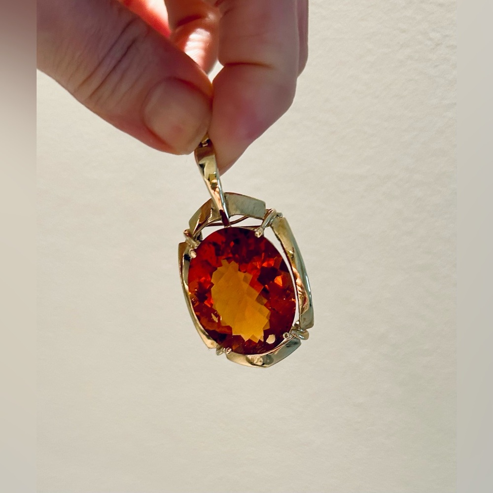 Exquisite Oversized Madeira Citrine 14K Gold Enhancer Pendant - Picture 7 of 15